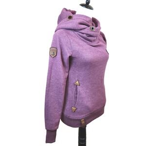 Naketano Pullover Sweatshirt Hoodie Womens XS Pink Streetwear Leather Patch Top